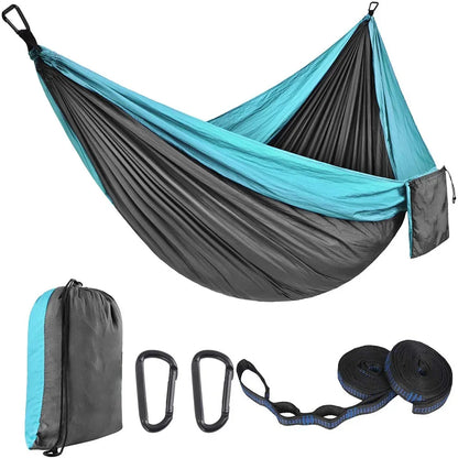 2 Person Hammock with Tree Straps,Portable Foldable Parachute Double Hamock for Outdoor, Travel, Camping