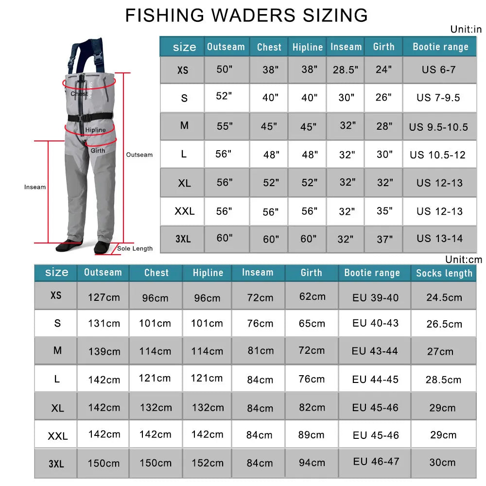 Breathable Zip-Front Chest Fishing Waders Waterproof Zippered Stockingfoot Waders Welded Seams Upstream Wading Gear for Hunting