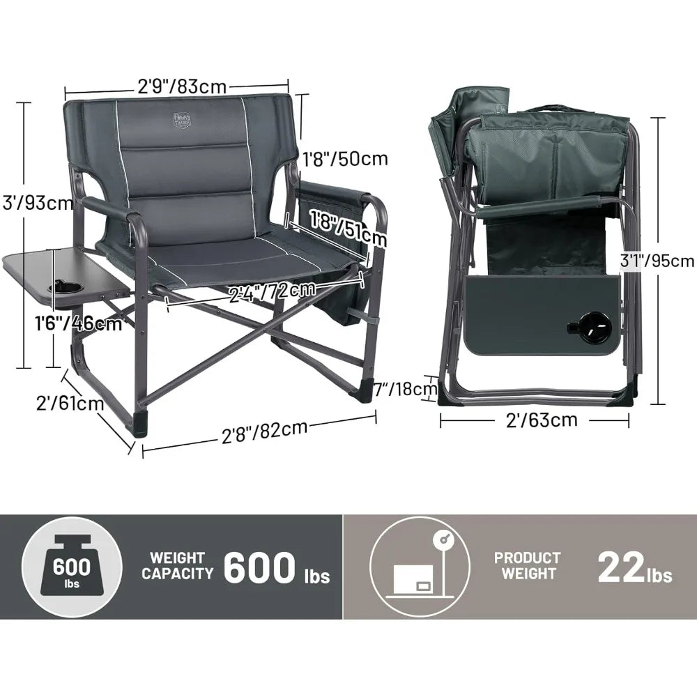 Upgraded Chairs with Foldable Side Table, Detachable Side Pocket, Heavy Duty Folding Camping Chair up to 600 Lbs Weight Capacity