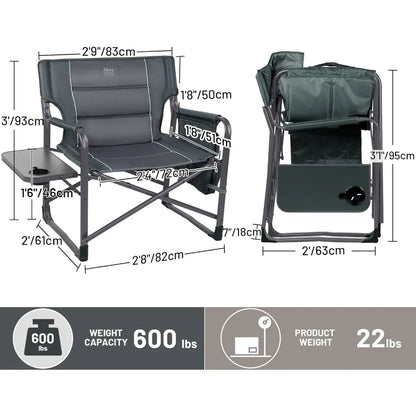 Upgraded Chairs with Foldable Side Table, Detachable Side Pocket, Heavy Duty Folding Camping Chair up to 600 Lbs Weight Capacity