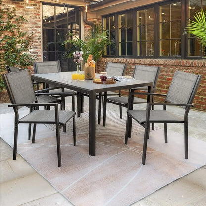 7 Piece Terrace Dining Outdoor Furniture Set with Weatherproof Table and 6 Stackable for Garden