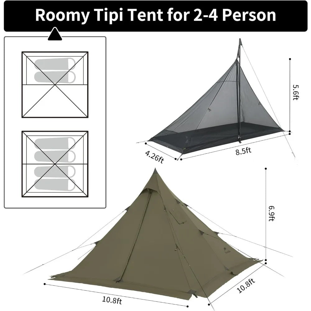 Fireproof tent, 4-season hot tent with stove jack, windproof, waterproof, cold weather winter tent, camping hot tent