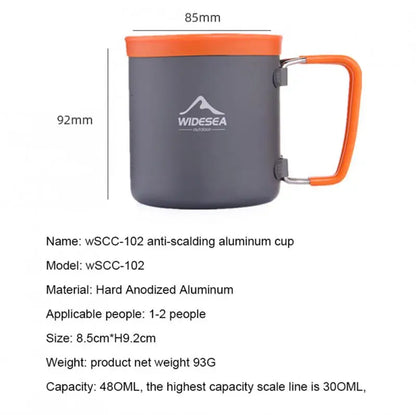 480ml Cookware Kit WIDESEA Aluminum Camping Cup Outdoor Tableware Travel Picnic Drinking Mug Orange PP BBQ Tableware Equipment