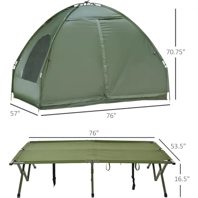 Outsunny 2 Person Foldable Camping Cot with Tent, Bedspread and Thick Air Mattress