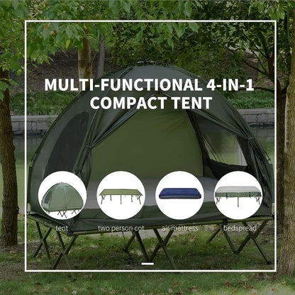 Outsunny 2 Person Foldable Camping Cot with Tent, Bedspread and Thick Air Mattress