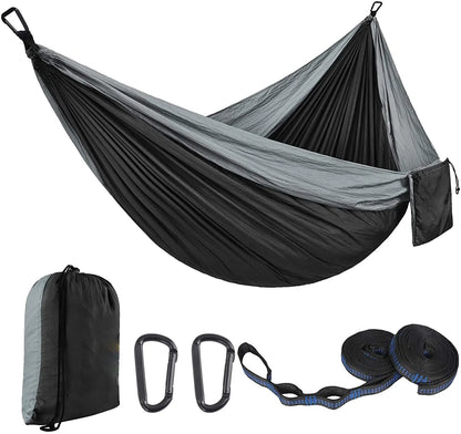 2 Person Hammock with Tree Straps,Portable Foldable Parachute Double Hamock for Outdoor, Travel, Camping