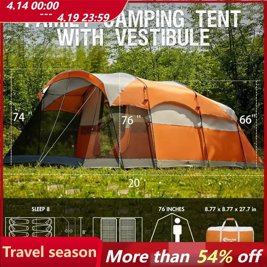 Camping Tent with Screen Porch, Portable Water Resistant Windproof Cabin Tent with Rainfly, Carry Bag for Family Camping,