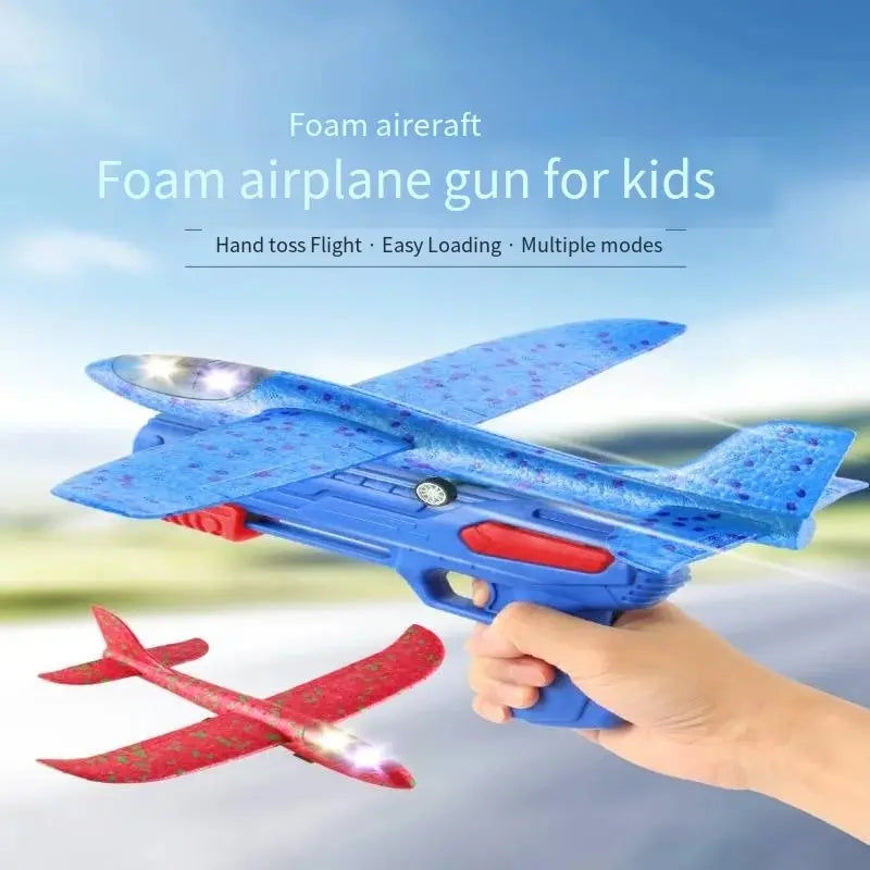 Clearance_Glowing Foam Aircraft 10M Launcher Catapult Glider Aircraft Gun Toy Children's Outdoor Game Bubble Model Shooting Flyi