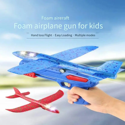 Clearance_Glowing Foam Aircraft 10M Launcher Catapult Glider Aircraft Gun Toy Children's Outdoor Game Bubble Model Shooting Flyi