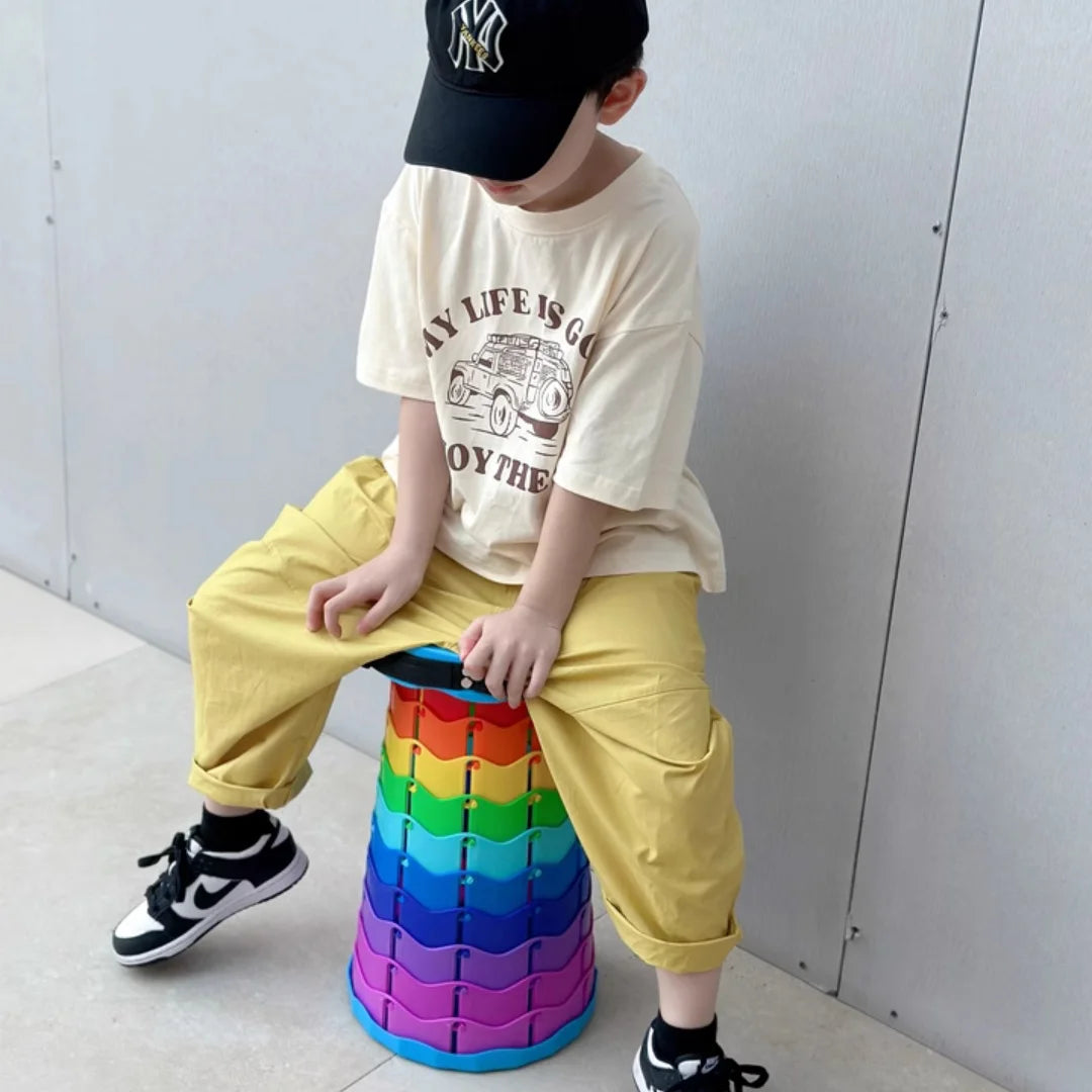 Folding Telescopic Stool Storage Stool Outdoor Travel Folding Stool Adjustable Plastic Fishing Stool Rainbow Telescopic Stool