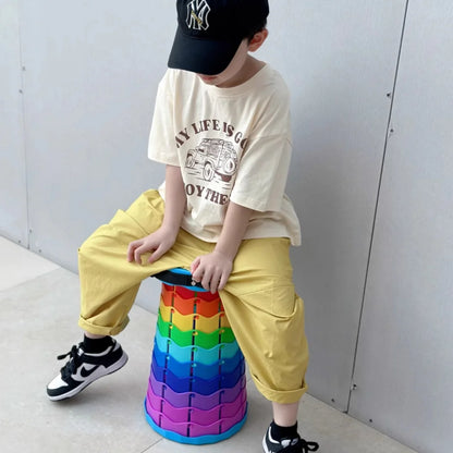 Folding Telescopic Stool Storage Stool Outdoor Travel Folding Stool Adjustable Plastic Fishing Stool Rainbow Telescopic Stool