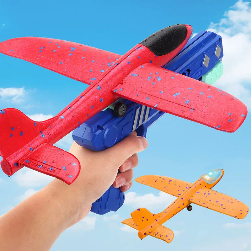 Foam Plane 10M Launcher Catapult Glider Airplane Gun Toy Children Outdoor Game Bubble Model Shooting Fly Roundabout Toys