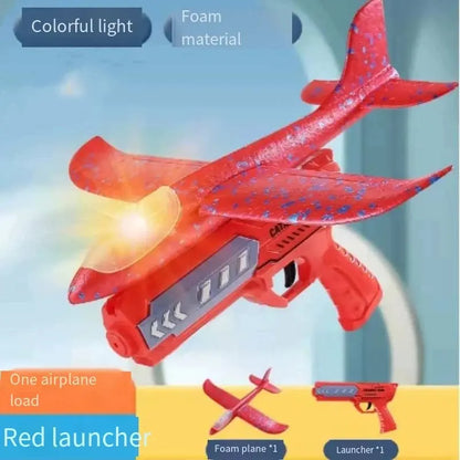 Clearance_Glowing Foam Aircraft 10M Launcher Catapult Glider Aircraft Gun Toy Children's Outdoor Game Bubble Model Shooting Flyi