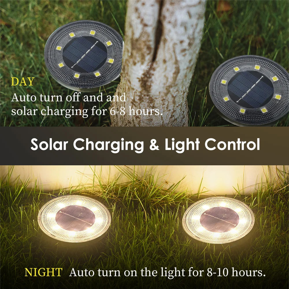 IP68 Waterproof LED Outdoor Solar Power Ground Light Lighting Control Path Deck Lights Yard Driveway Lawn Garden Decoration Lamp