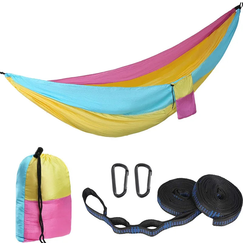 2 Person Hammock with Tree Straps,Portable Foldable Parachute Double Hamock for Outdoor, Travel, Camping