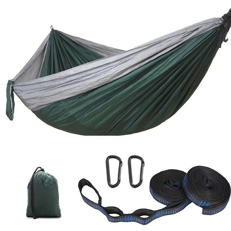 2 Person Hammock with Tree Straps,Portable Foldable Parachute Double Hamock for Outdoor, Travel, Camping