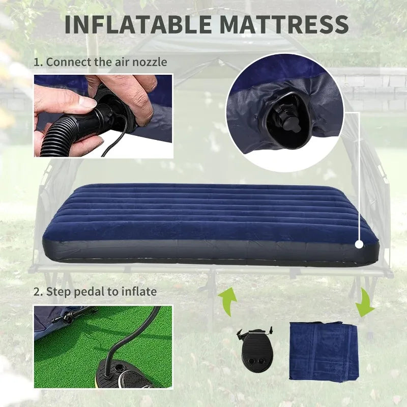 Outsunny 2 Person Foldable Camping Cot with Tent, Bedspread and Thick Air Mattress