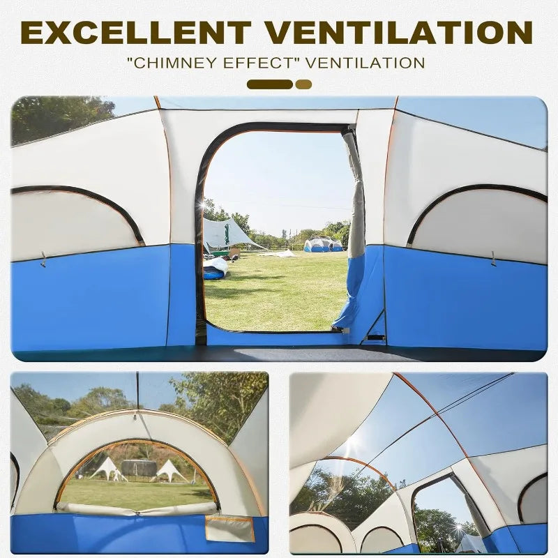 8 Person Tent for Camping, Waterproof Windproof Family Tent with Rainfly, Divided Curtain Design for Privacy Space