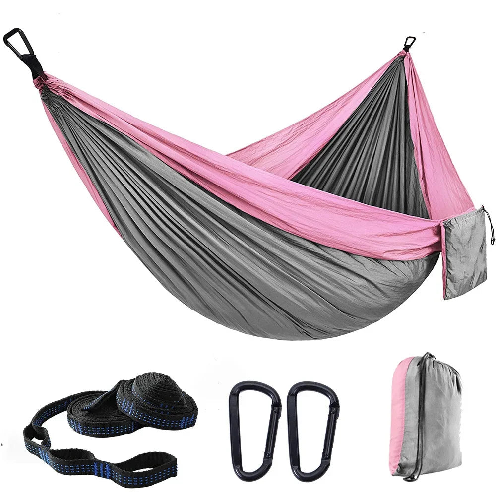 2 Person Hammock with Tree Straps,Portable Foldable Parachute Double Hamock for Outdoor, Travel, Camping