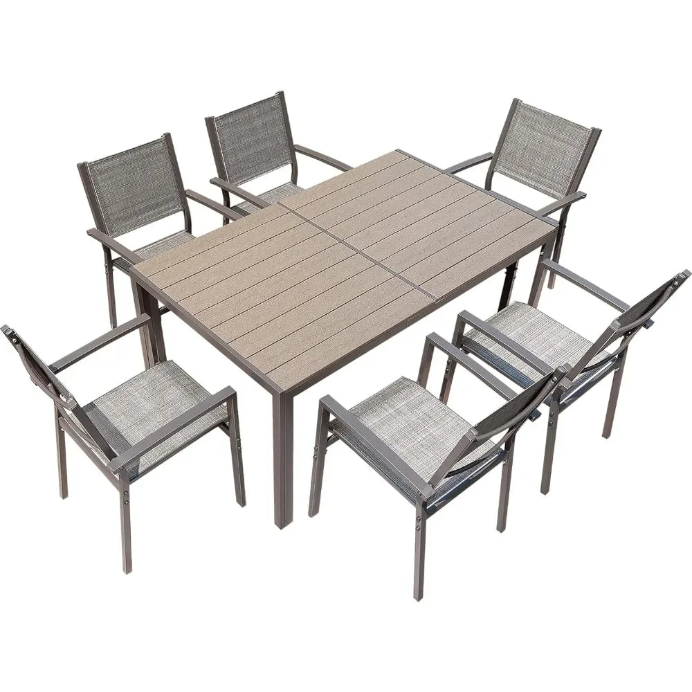 7 Piece Terrace Dining Outdoor Furniture Set with Weatherproof Table and 6 Stackable for Garden