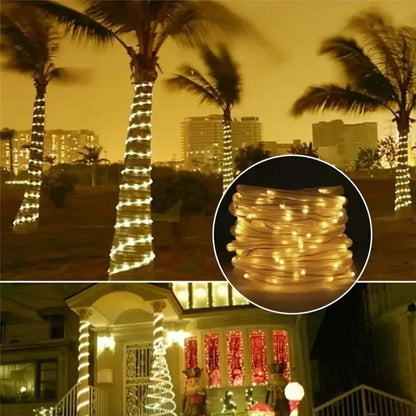 Outdoor Solar Tube Rope Led Light Garden Christmas Decoration 7m/12m Xmas Wedding Garland WaterProof String Light Fairy Strip