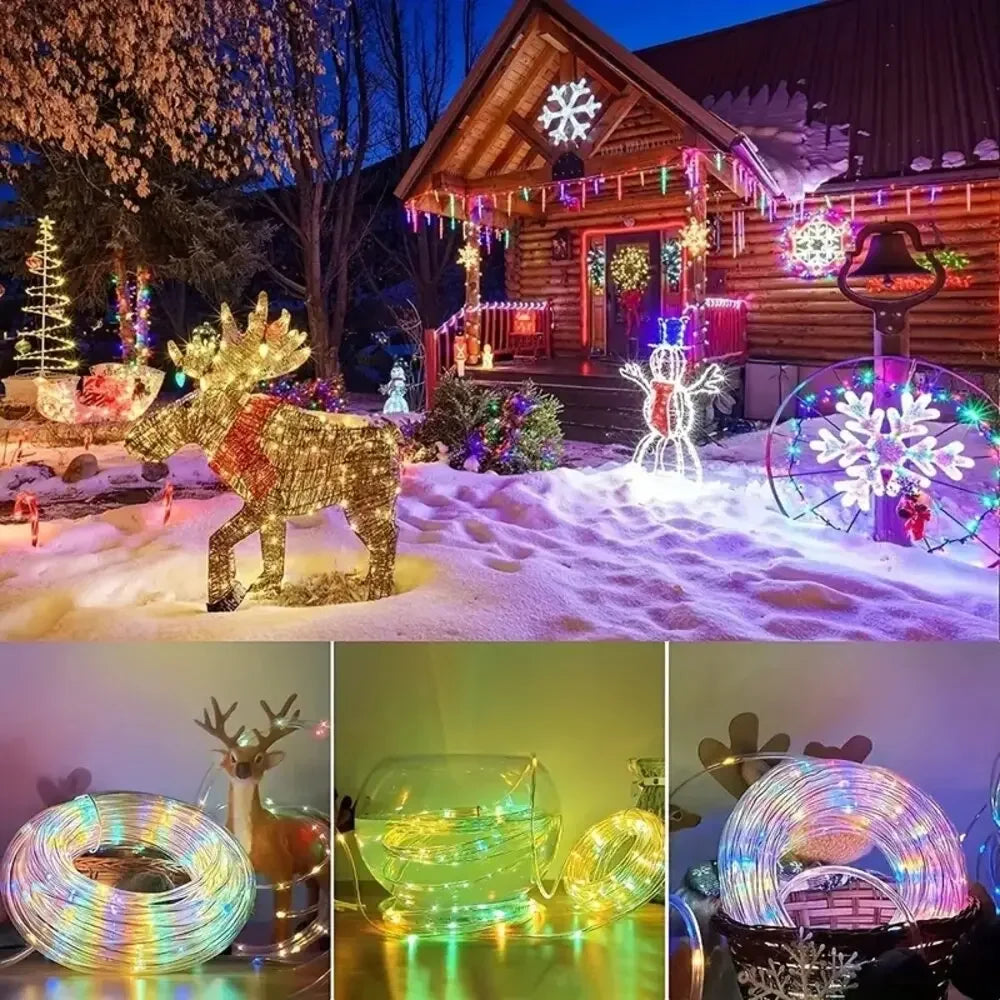 Outdoor Solar Tube Rope Led Light Garden Christmas Decoration 7m/12m Xmas Wedding Garland WaterProof String Light Fairy Strip