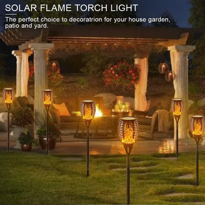 12/33/72/96LED Solar Flame Torch Lights Flickering Light Waterproof Garden Decoration Outdoor Lawn Path Yard Patio Floor Lamps