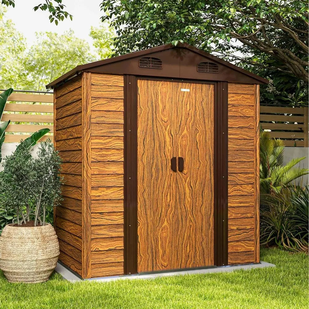Backyard Garden Shed Steel Yard Shed With Design of Lockable Doors Outdoor Storage Booth Tools Patio Outside Use Buildings Home
