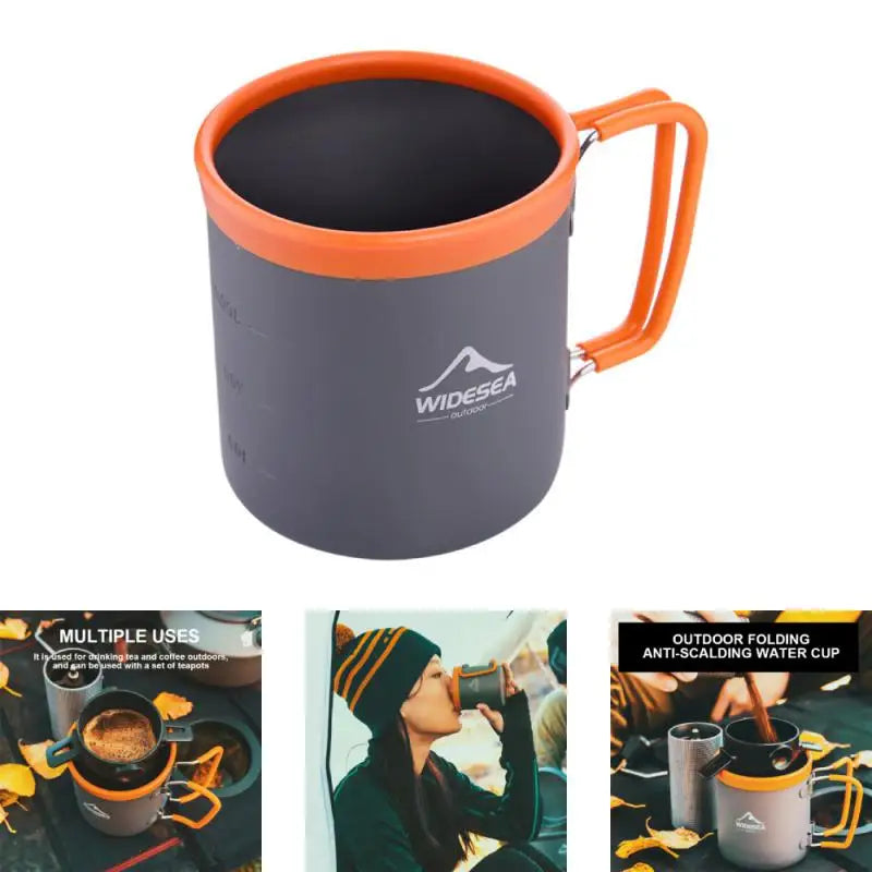 480ml Cookware Kit WIDESEA Aluminum Camping Cup Outdoor Tableware Travel Picnic Drinking Mug Orange PP BBQ Tableware Equipment