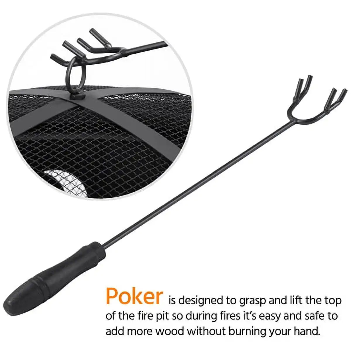 Iron Fire Pit Set Camping Heating Equipment with Poker Mesh Cover Outdoor Backyard Patio