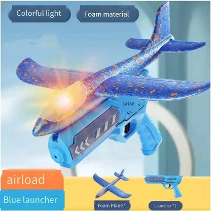 Clearance_Glowing Foam Aircraft 10M Launcher Catapult Glider Aircraft Gun Toy Children's Outdoor Game Bubble Model Shooting Flyi