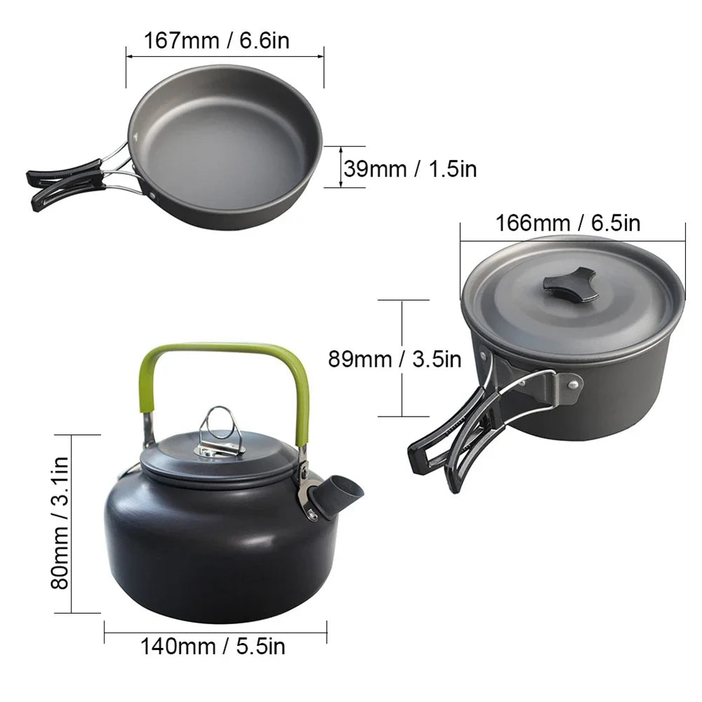 Camping Cookware Kit Foldable Portable Camping Utensils Hard Alumina Save Space Equipment Heat-resistance for 2-3 People Picnic